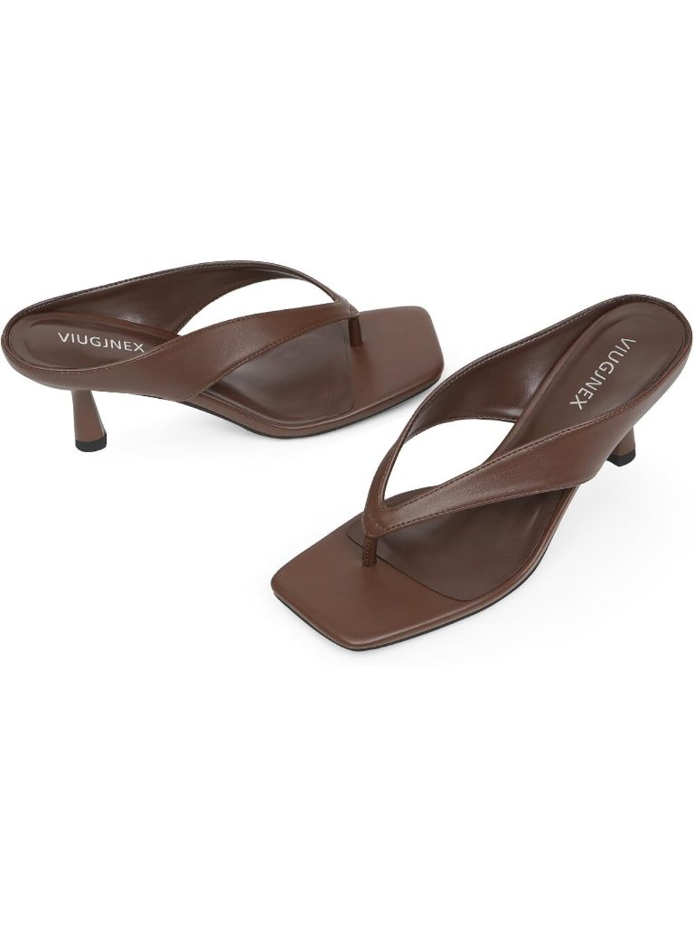 Women’s Brown Square Open Toe Low Kitten Heels Flip Flop Slip On Slide Shoes - Picture 4 of 6